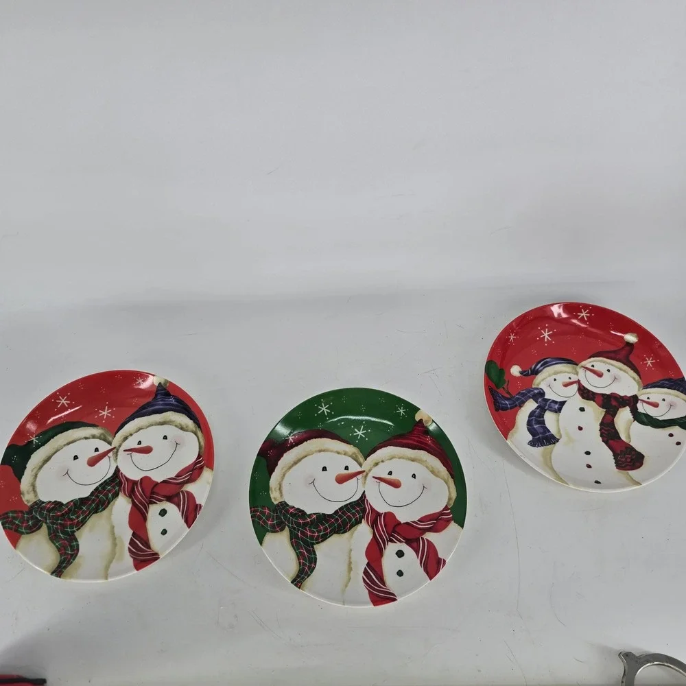 Set of 3 Vintage Snowman Christmas Salad Dessert Plates Holiday Table Decor